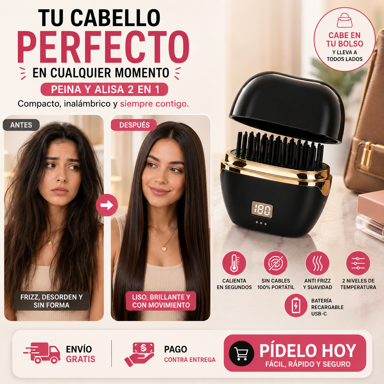 MINI CEPILLO ALISADOR DE PELO PÓRTATIL
