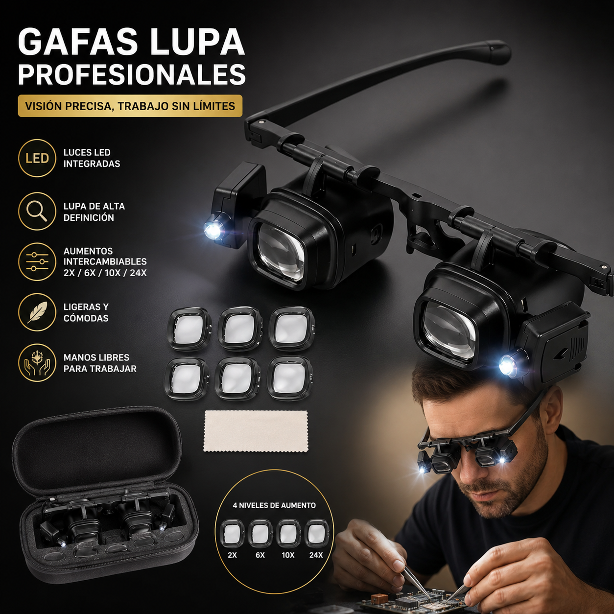 LUPPRO™ Gafas Lupa con Luz para Reparación