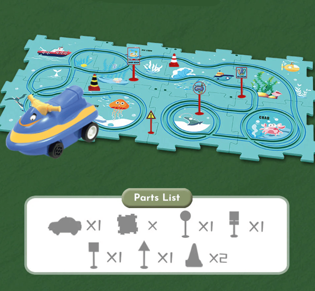 PUZZLE RACER® Pista 25 piezas armables + carro eléctrico