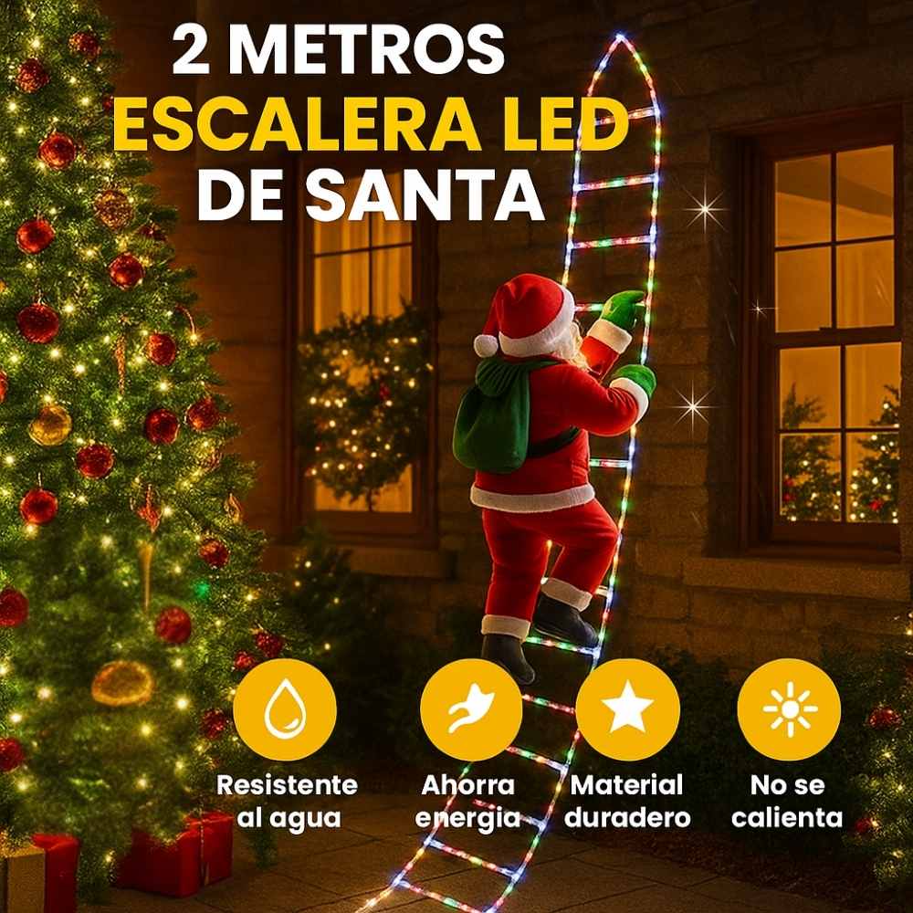 ESCALERA LED NAVIDEÑA DE 2 METROS + PAPÁ NOEL 30CM