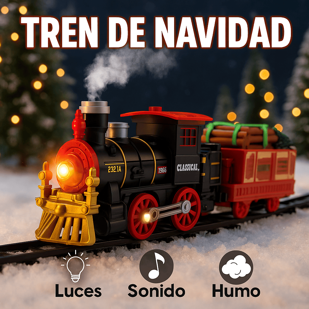PISTA CON TREN NAVIDEÑO + LUZ, HUMO Y SONIDO
