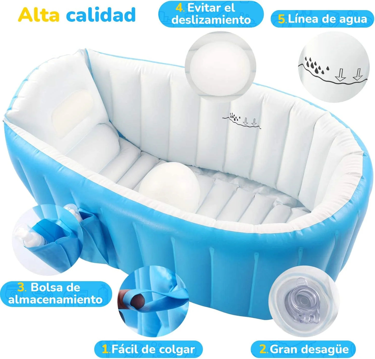 BAÑERA INFLABLE PARA BEBÉ + OBSEQUIO PORTÁTIL, SEGURA Y SUAVE