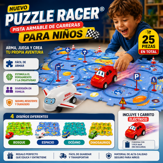 PUZZLE RACER®  Pista 25 piezas armables + carro eléctrico