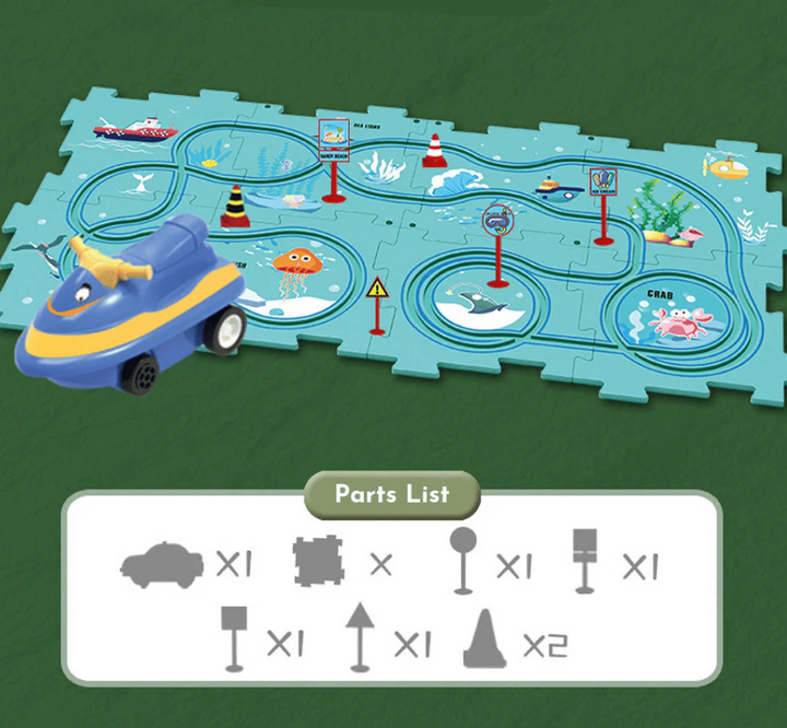 PUZZLE RACER®  Pista 25 piezas armables + carro eléctrico